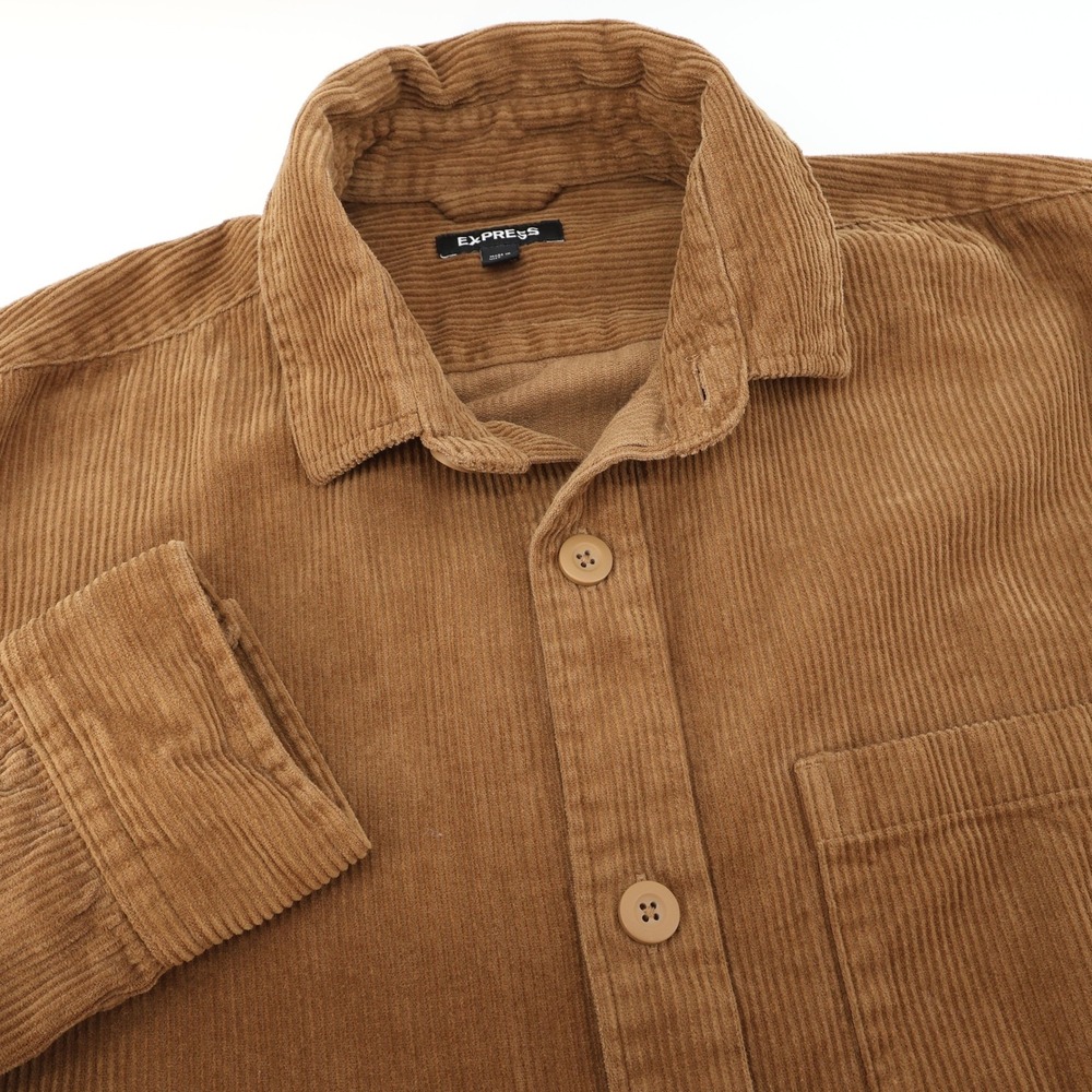 Express Corduroy Shirt Shacket Jacket Long Sleeve Button Front Brown Mens Large‎
